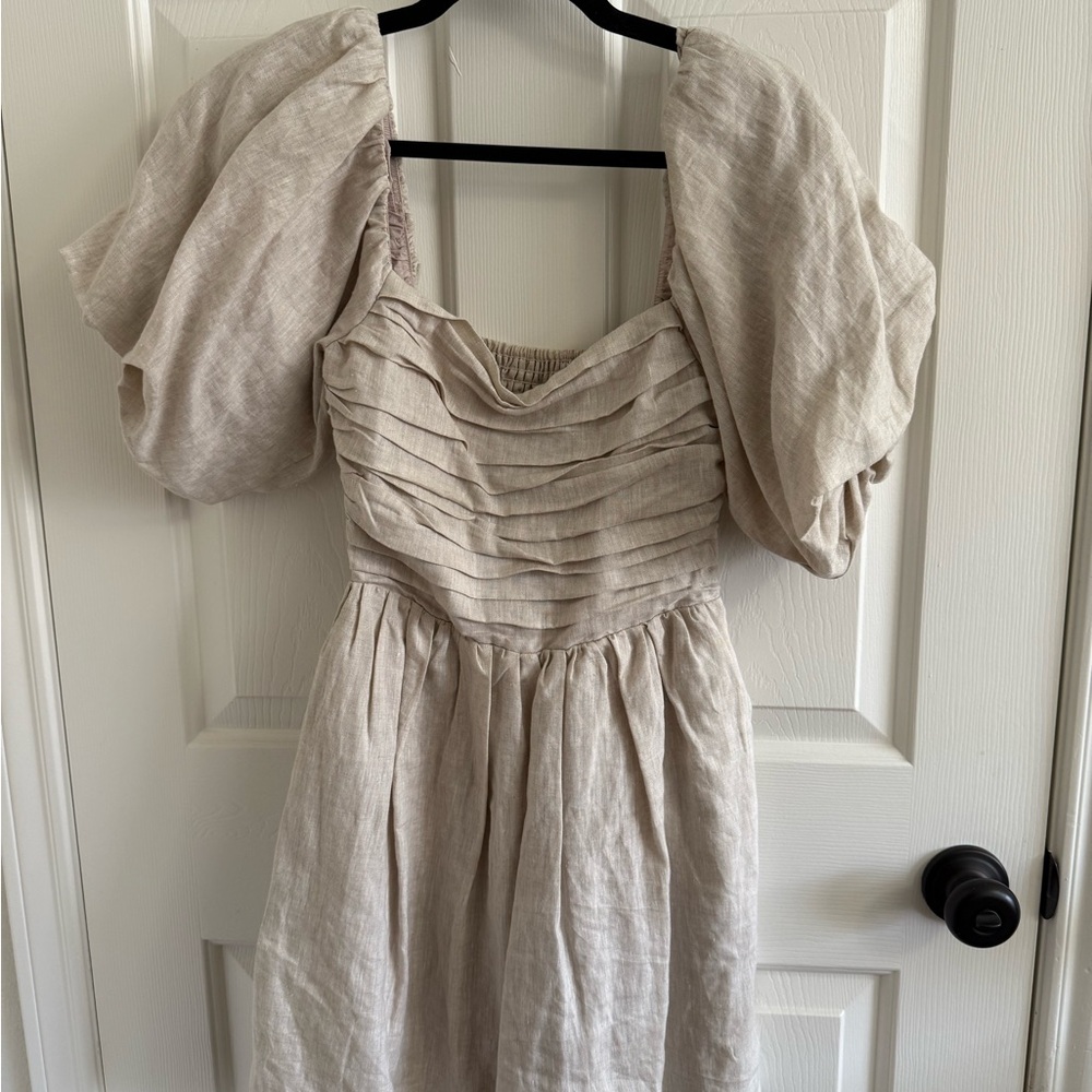 DISSH Cream Mini Dress with Puff Sleeves